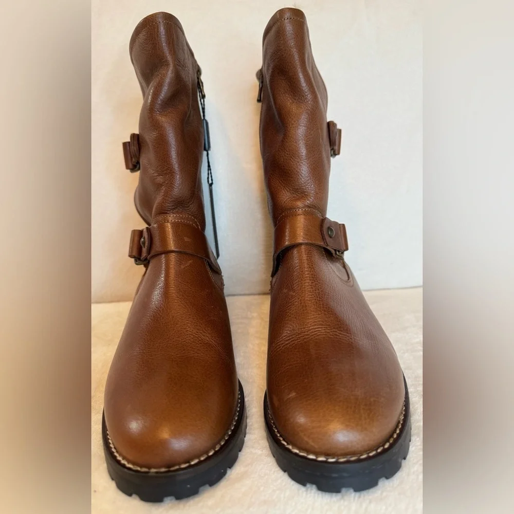 NEW Fabianelli Woman's Cognac Brown Chelsea Leather Boots Size 9 - Picture 4 of 9